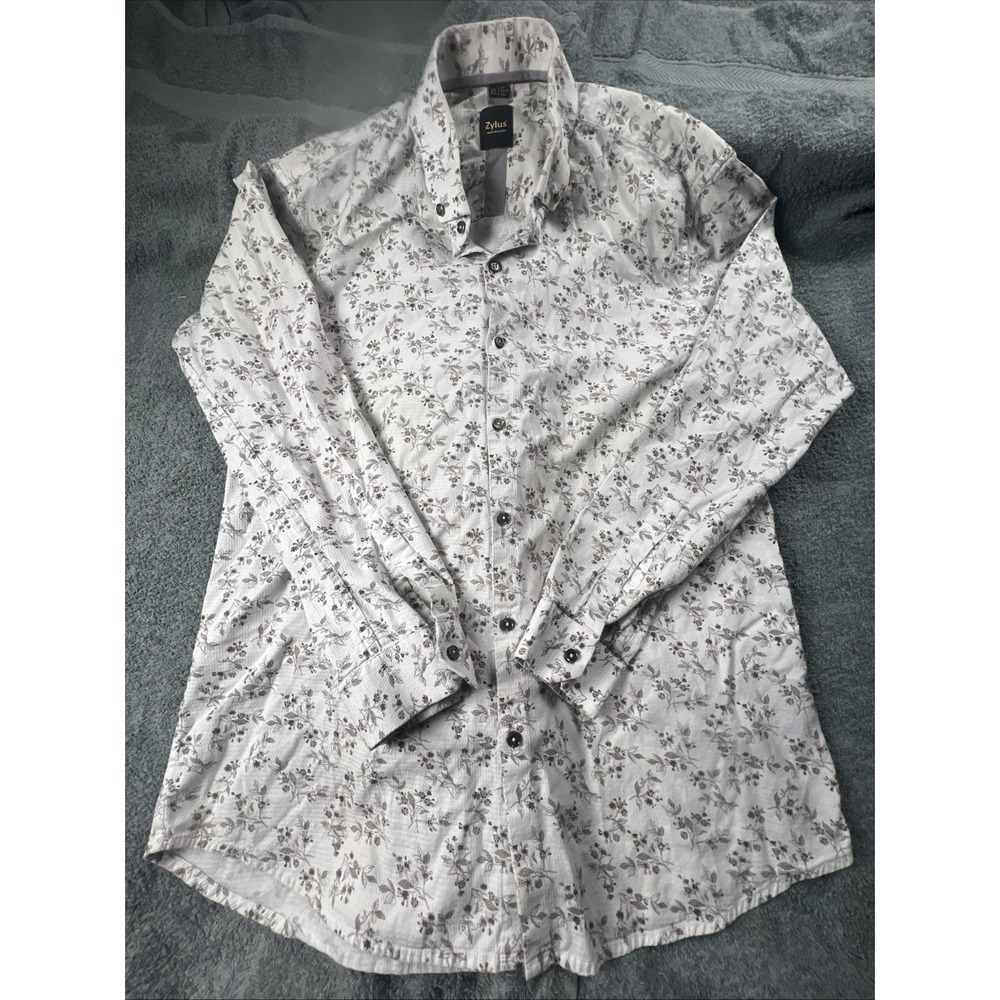 Zylus Men's XL Shirt Geometric Button Down Long Sleeve Retro Print